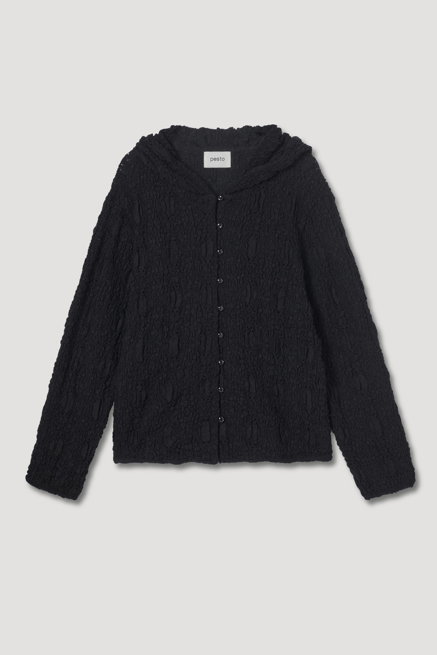 LACE HOODED CARDIGAN BLACK